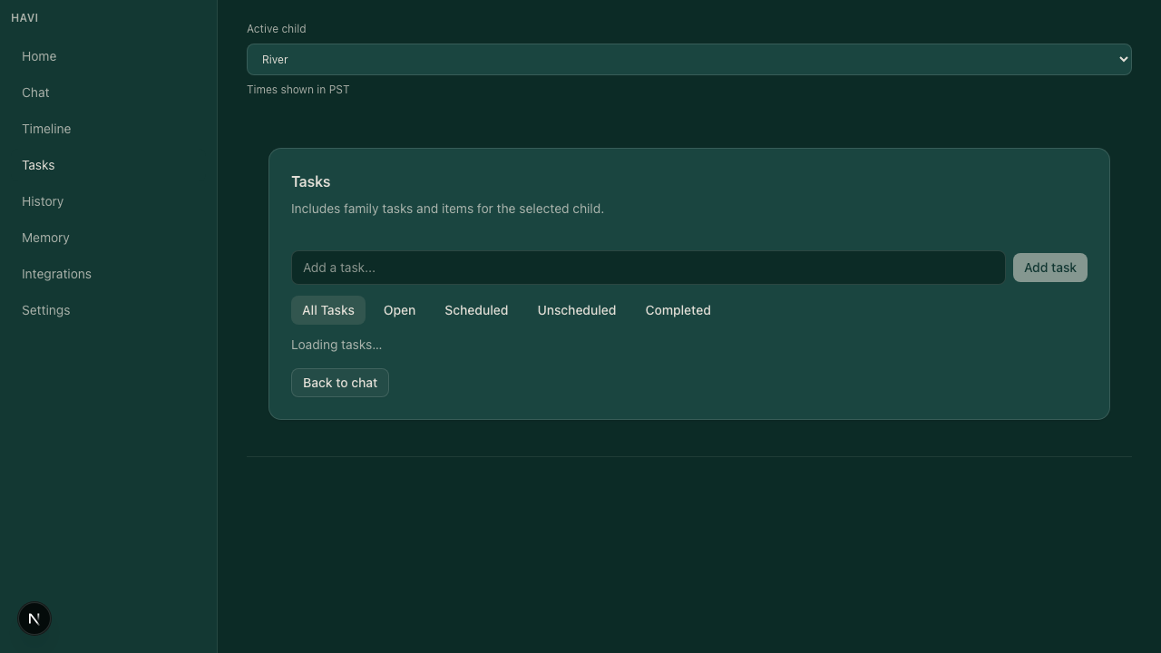 Havi tasks showing coordinated follow-through